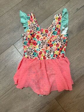cheeky plum Coral Skirt Floral & Mint Sleeve Toddler Dress